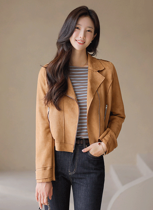 Soft Touch Faux Suede Cropped Rider Jacket
