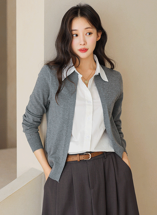 [The Onme] Layered Cotton Shirt Wool-Blend Knit Top