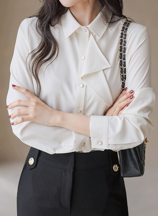 [LouisAngel] Asymmetric Cascade Ruffle Collar Blouse