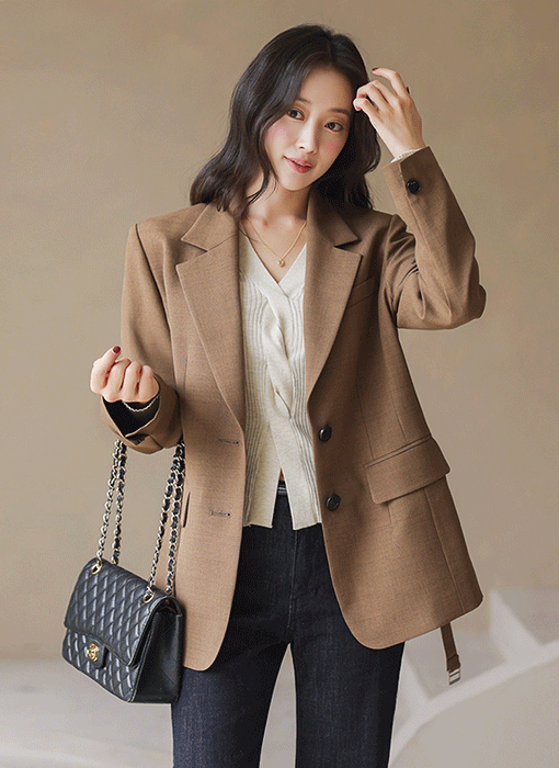 [LouisAngel] Self-Belted Single-Breasted Tailored Jacket