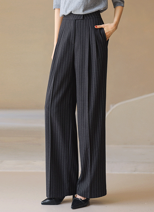 Double-Pleat Pinstripe Wide-Leg Slacks