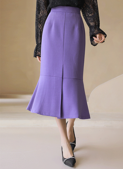 [LouisAngel] Back Slit Ruffle Hem Metallic Tweed Skirt