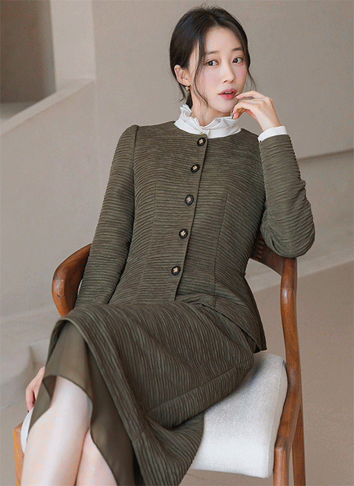 [LouisAngel] Textured Peplum Blouse Jacket