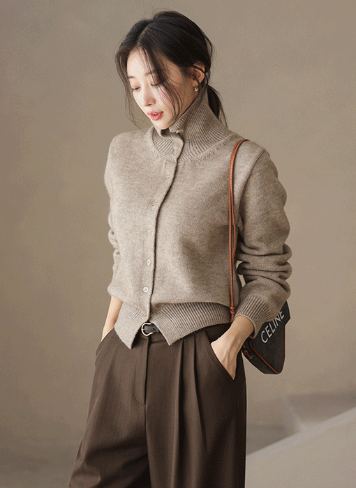 Convertible-Collar Knit Cardigan