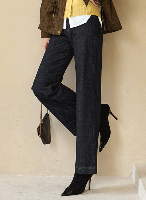 Embroidered-Pocket Semi-Wide Cotton Pants
