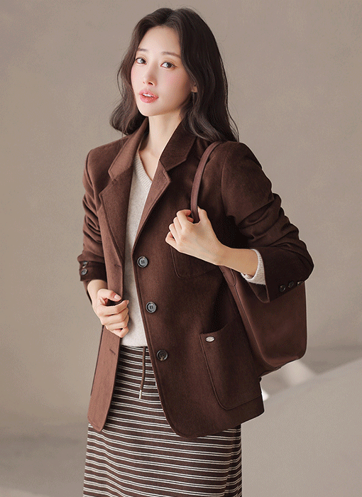 [The Onme] Pocket-Accent Single-Breasted Jacket