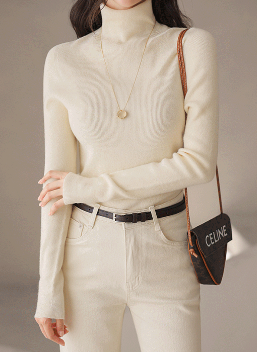 [The Onme] Slim-Fit Ribbed Turtleneck Knit Top