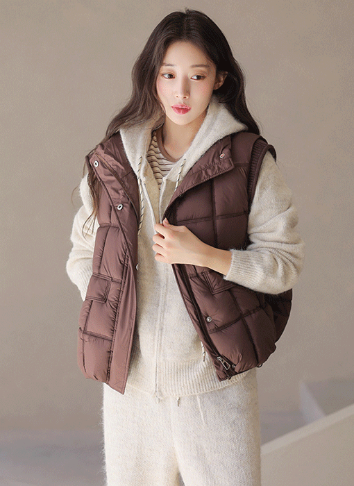 [The Onme] Knit-Trim Quilted Puffer Vest