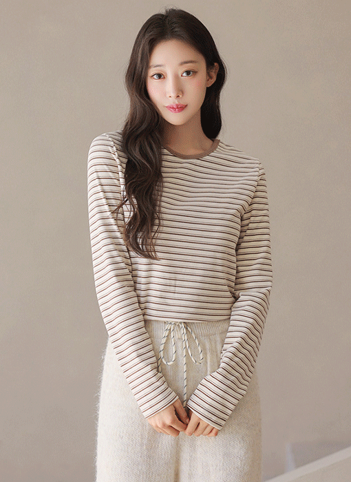 [The Onme] Brushed Striped Long-Sleeve Tee