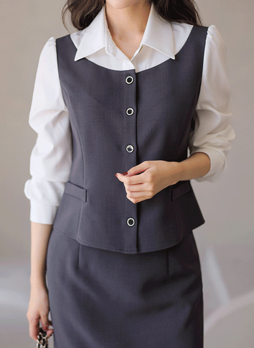 [LouisAngel] Layered-Look Vest Overlay Shirt Blouse