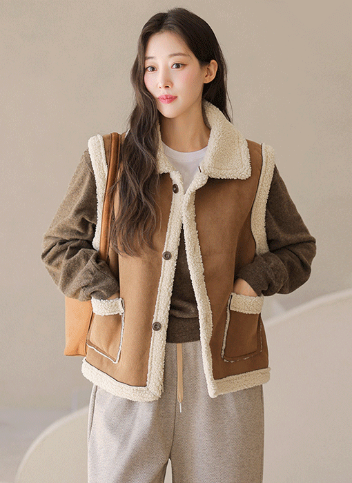 [The Onme] Faux Shearling-Trim Suede-Effect Vest