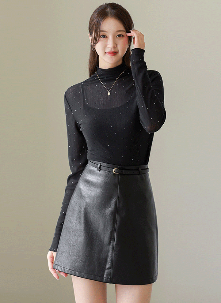 Curly Edge Studded Sheer Slim Top