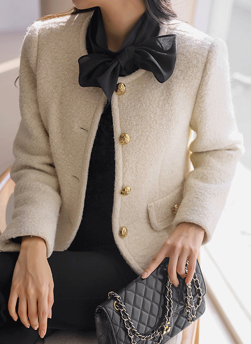 [LouisAngel] Luxe Gold-Button Boucle Jacket