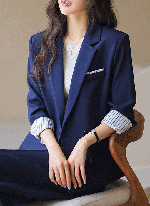Double-Breasted Roll-Up Stripe Detail Jacket