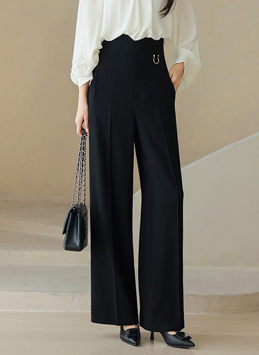 Gold-Ring High-Waisted Semi-Wide Slacks