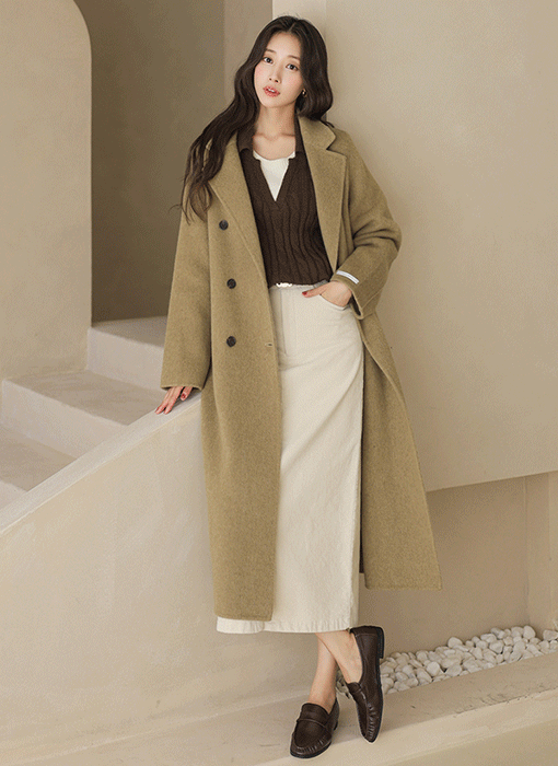 [The Onme] Double-Breasted Wool-Cashmere Blend Coat