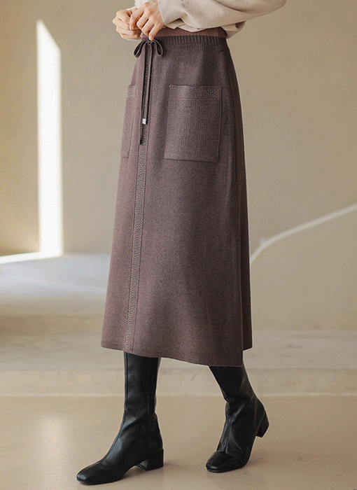 Sparkle-Trim Straight Knit Midi Skirt